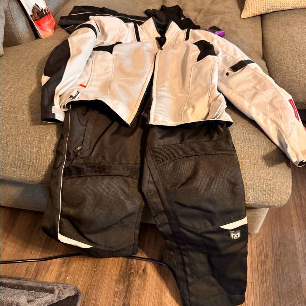 Black and Gray Motorcycle Jacket and Pants Set